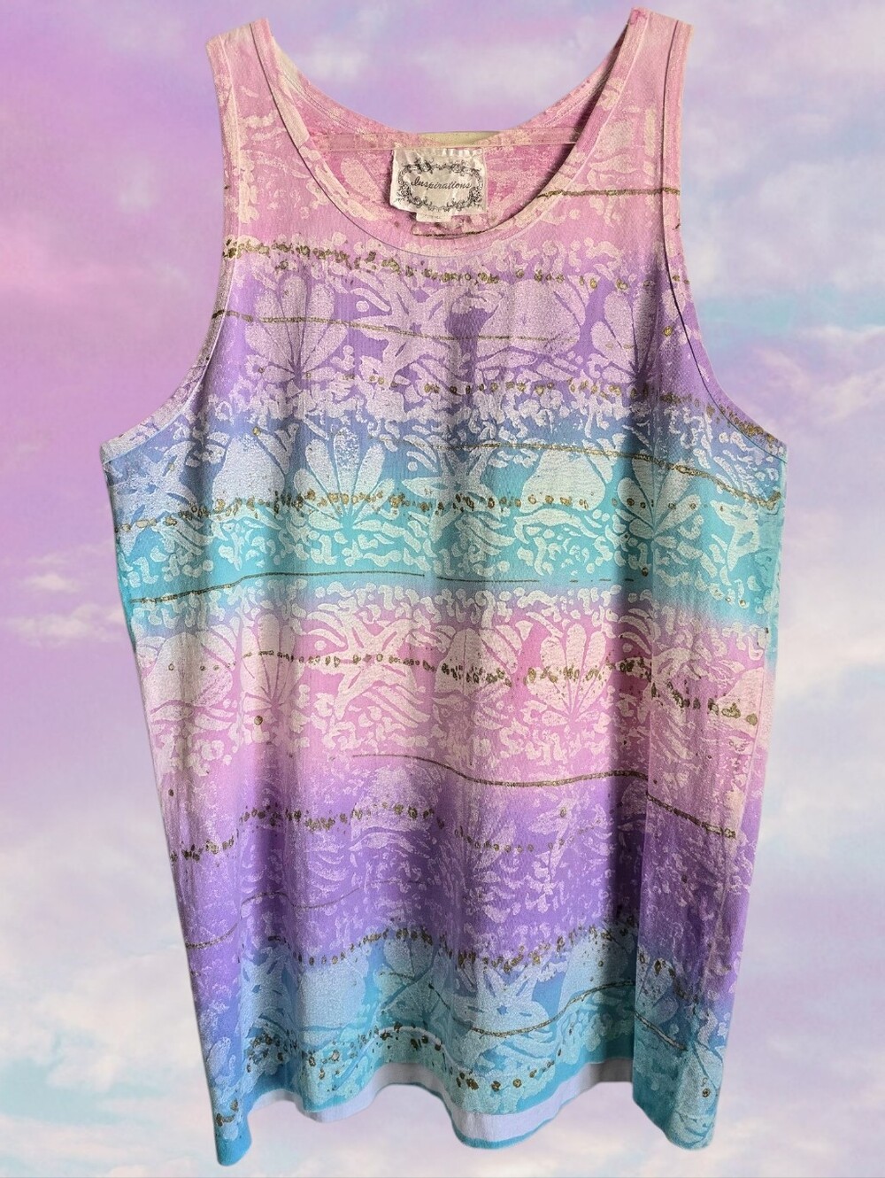 90's Pastel Beach Gold Paint Splatter Striped Tank Top